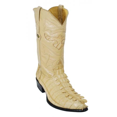 Los Altos Beige All-Over Genuine Nile Hornback Crocodile Tail Cowboy Boots 1992211